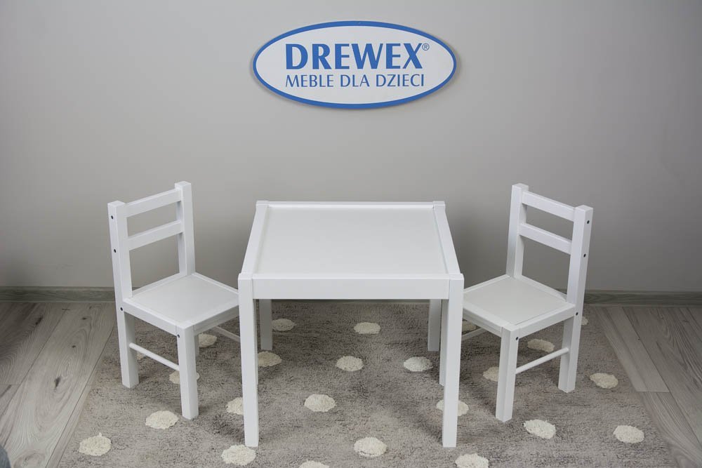 Drevený detský stôl a dve stolièky biela/biela