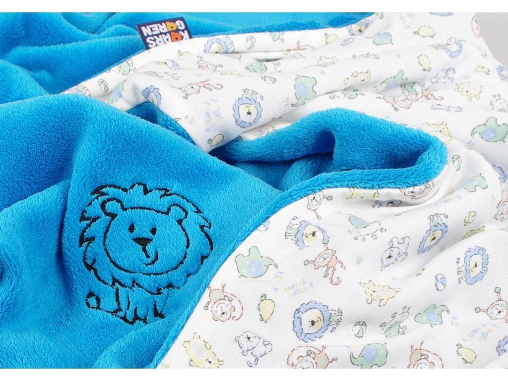 Detsk� deka lev 70x100 cm Wellsoft bavlna modr� - zv��i� obr�zok